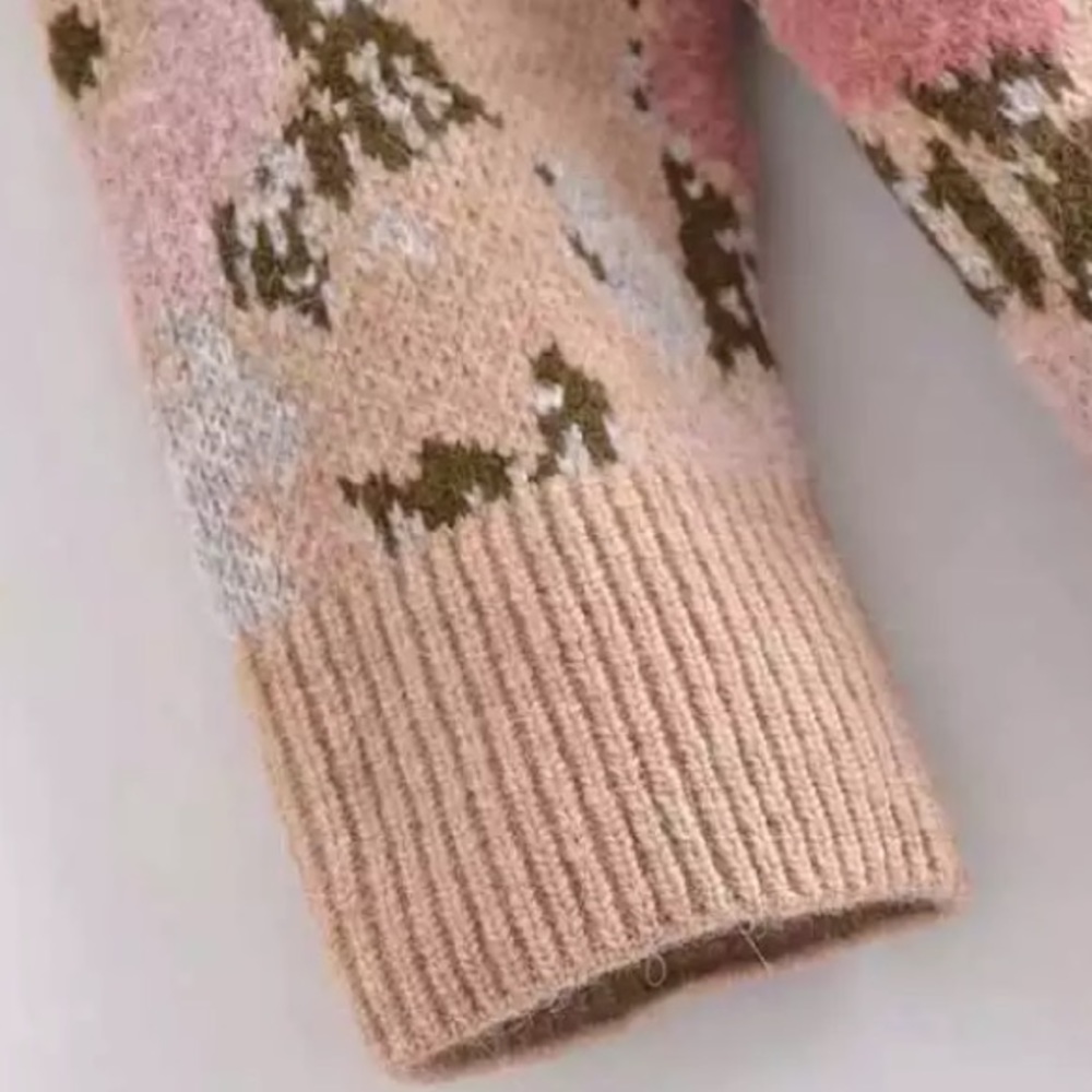 SOLD OUT Beige Floral Pullover Oversized Knit Sweater - Picture 9 of 11
